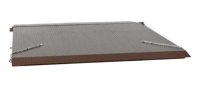Vestil SCR-84 steel container ramps with flip-over bridge shown from an alternate angle