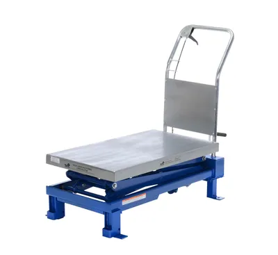 Vestil SCTAB-800D foot pump & powered scissor lift table shown from an alternate angle