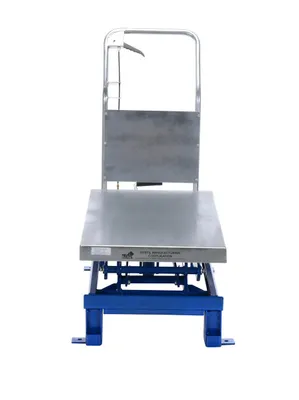 Vestil SCTAB-800D foot pump & powered scissor lift table shown from an alternate angle