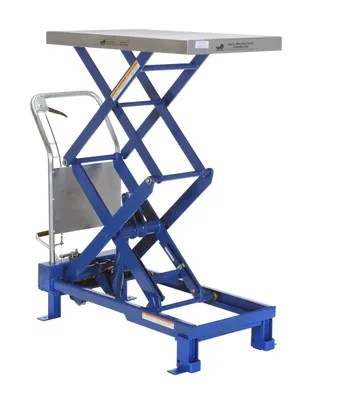 Vestil SCTAB-800D foot pump & powered scissor lift table shown from an alternate angle