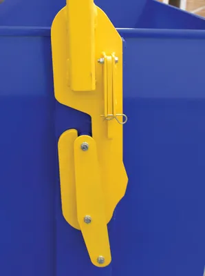 Vestil SDB-200-6 overhead self dumping bin shown from an alternate angle