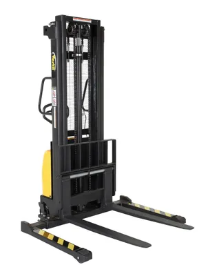 Vestil Steel/Plastic Hand Pump DC Powered Stacker with Adjustable Forks and Legs 118 In. Raised Height 2,000 Lb. Capacity Black / Yellow