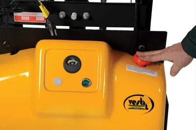 Vestil SE/HP-63 combination hand pump and electric stacker shown from an alternate angle