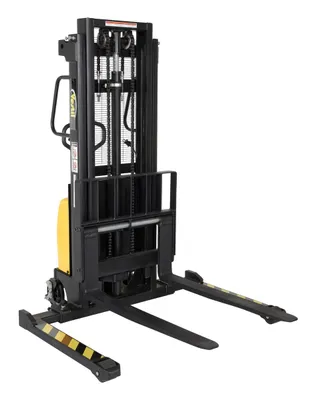 Vestil Steel/Plastic Hand Pump DC Powered Stacker with Adjustable Forks and Legs 98 In. Raised Height 2,000 Lb. Capacity Black / Yellow