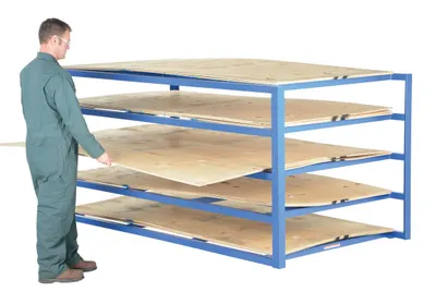 Vestil SHEET-R-57 horizontal sheet rack shown from an alternate angle