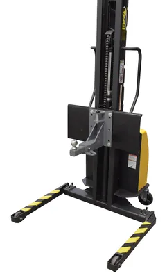 Vestil SLNM-AA-BAH narrow mast stackers with powered lift shown from an alternate angle