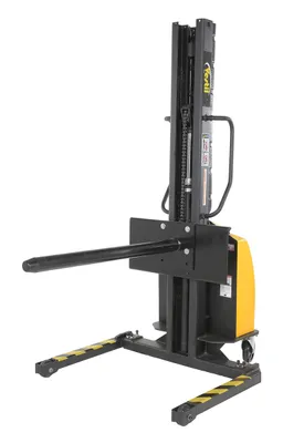 Vestil SLNM-AA-PRP narrow mast stackers with powered lift shown from an alternate angle