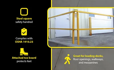 Vestil SQ-108-TB square safety handrail feature highlights