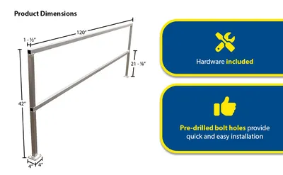 Vestil SQ-A-120 square safety handrail feature highlights