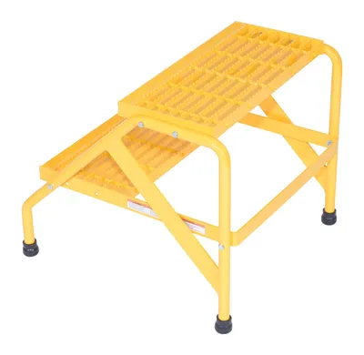 Vestil SSA-2-KD-Y aluminum step stand shown from an alternate angle
