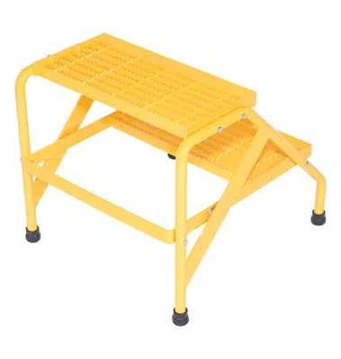 Vestil SSA-2-KD-Y aluminum step stand shown from an alternate angle