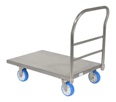 Vestil SSPT-2436 stainless steel platform truck shown from an alternate angle
