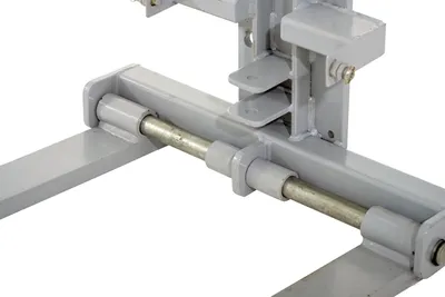 Vestil STA-ATT-AFFK-42 counter balanced narrow stacker w multi-use attachment shown from an alternate angle