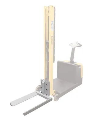 Vestil STA-ATT-FRF-20 counter balanced narrow stacker w multi-use attachment shown from an alternate angle