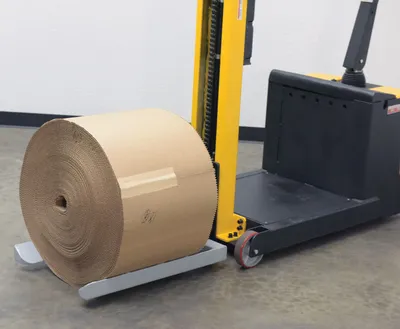 Vestil STA-ATT-FRF-20 counter balanced narrow stacker w multi-use attachment shown from an alternate angle