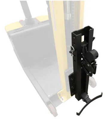 Vestil STA-ATT-SDG counter balanced narrow stacker w multi-use attachment shown from an alternate angle