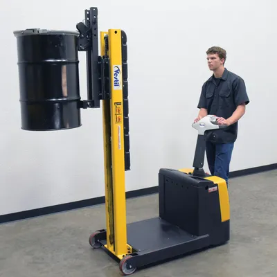 Vestil STA-ATT-SDG counter balanced narrow stacker w multi-use attachment shown from an alternate angle