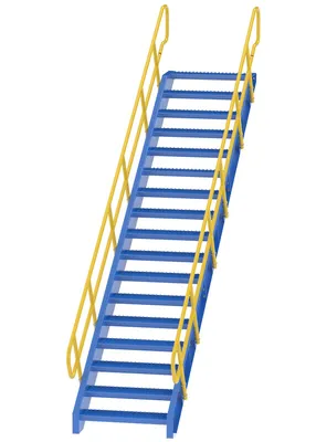 Vestil Steel 17 Step Modular Style Stairway Top Step 120 In. 1,000 Lb. Capacity Blue / Yellow