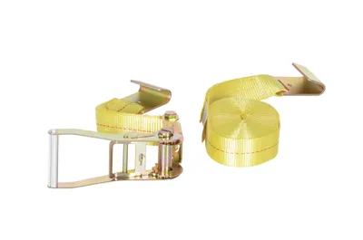 Vestil Polyester Ratcheting Cargo Strap with Flat Hook 27 Ft. Working Length 3,325 Lb. Working Load Yellow