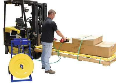 Vestil STRAP-VH vertical horizontal strapping cart shown from an alternate angle