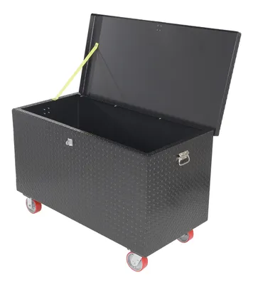 Vestil STTB-2448-C steel tread plate portable tool boxe shown from an alternate angle
