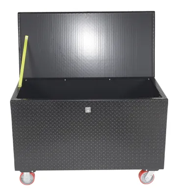 Vestil STTB-2448-C steel tread plate portable tool boxe shown from an alternate angle
