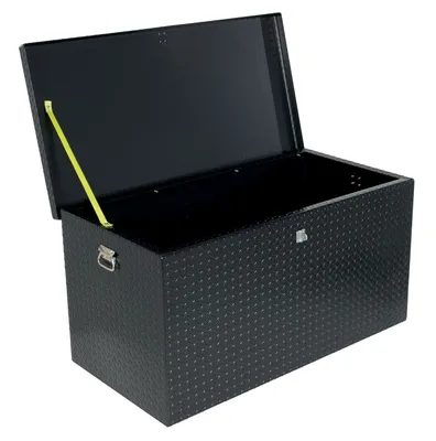 Vestil STTB-2460 steel tread plate portable tool boxe shown from an alternate angle