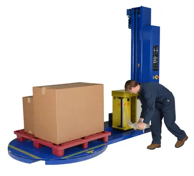 Vestil SWA-60-AW medium duty high performance auto-wrap stretch wrap machine shown from an alternate angle