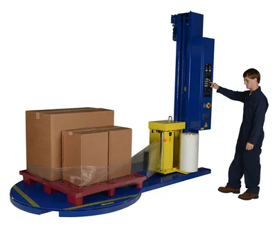Vestil SWA-60-AW medium duty high performance auto-wrap stretch wrap machine shown from an alternate angle