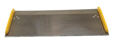 Vestil TAS-10-7236 aluminum truck dockboards with steel safety curb shown from an alternate angle