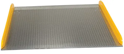 Vestil TAS-15-7260 aluminum truck dockboards with steel safety curb shown from an alternate angle