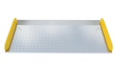Vestil TAS-20-7236 aluminum truck dockboards with steel safety curb shown from an alternate angle
