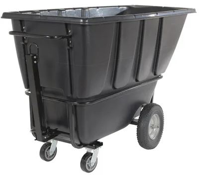 Vestil TDT-TB-100-HD-BL tilt trucks with tow-bar shown from an alternate angle