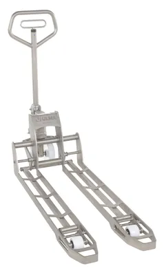 Vestil ULM-PM-2045-30 stainless steel pallet truck shown from an alternate angle