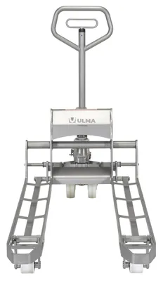 Vestil ULM-PM-2745-30 stainless steel pallet truck shown from an alternate angle