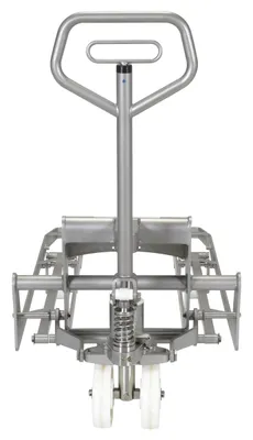Vestil ULM-PM-2745-30 stainless steel pallet truck shown from an alternate angle