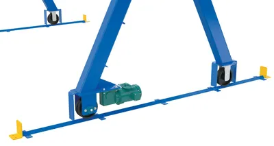 Vestil V-TRACK-ES steel gantry crane power traction drive option shown from an alternate angle