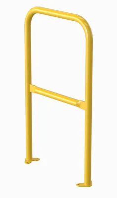 Vestil VDKR-2-BP-YL steel safety railing w welded baseplate shown from an alternate angle
