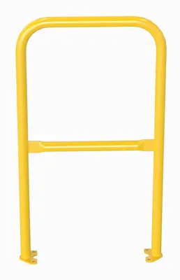 Vestil VDKR-2-BP-YL steel safety railing w welded baseplate shown from an alternate angle