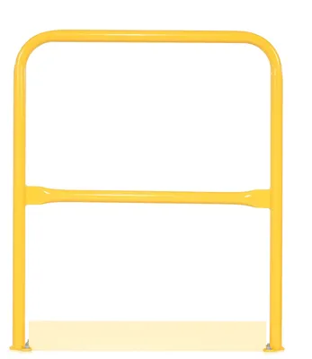 Vestil VDKR-3-BP-YL steel safety railing w welded baseplate shown from an alternate angle