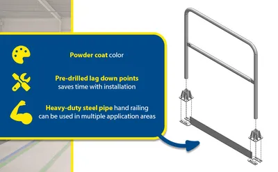 Vestil VDKR-6-TB-BL steel safety railing feature highlights
