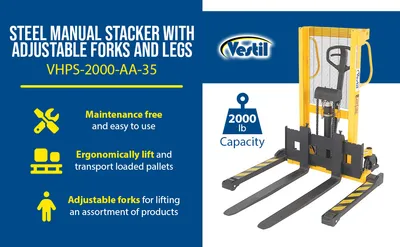 Vestil VHPS-2000-AA-35 manual & electric stacker feature highlights