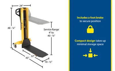 Vestil VHPS-NM-600-39 single fork skid positioner lifter feature highlights