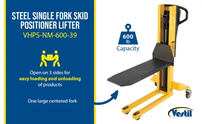 Vestil VHPS-NM-600-39 single fork skid positioner lifter feature highlights