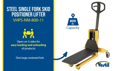 Vestil VHPS-NM-800-11 single fork skid positioner lifter feature highlights
