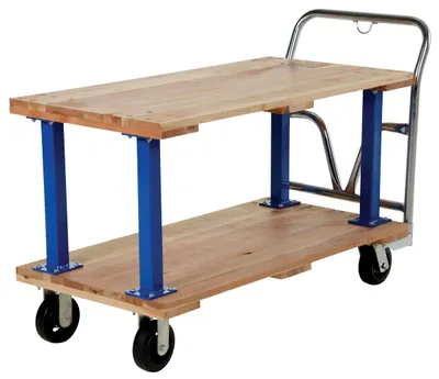 Vestil VHPT/D-2448 double & triple decker hardwood platform cart shown from an alternate angle