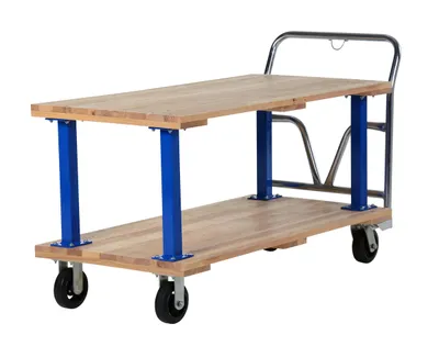 Vestil VHPT/D-2754 double & triple decker hardwood platform cart shown from an alternate angle