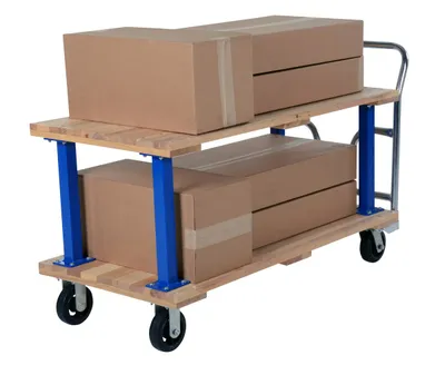 Vestil VHPT/D-2754 double & triple decker hardwood platform cart shown from an alternate angle