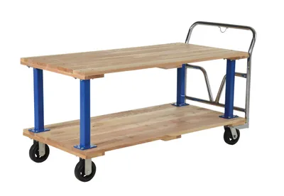Vestil VHPT/D-3060 double & triple decker hardwood platform cart shown from an alternate angle