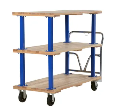 Vestil VHPT/TD-2754 double & triple decker hardwood platform cart shown from an alternate angle